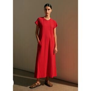 Me Em Dress 4 Slub Jersey Midi Swing Red Quiet Luxury Minimalist Effortless
